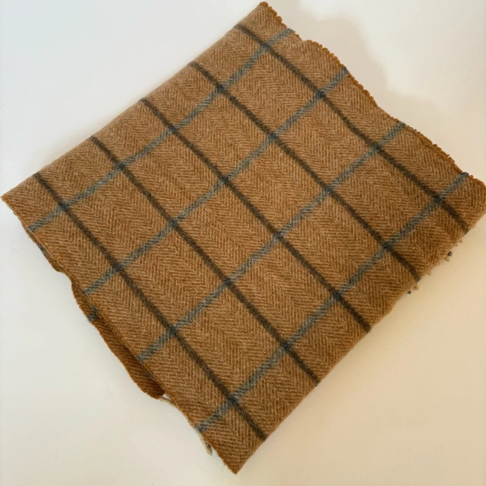 Vntg Eagle Products Made In Germany Cashmere Scarf Men’s Plaid Camel Fringe Soft